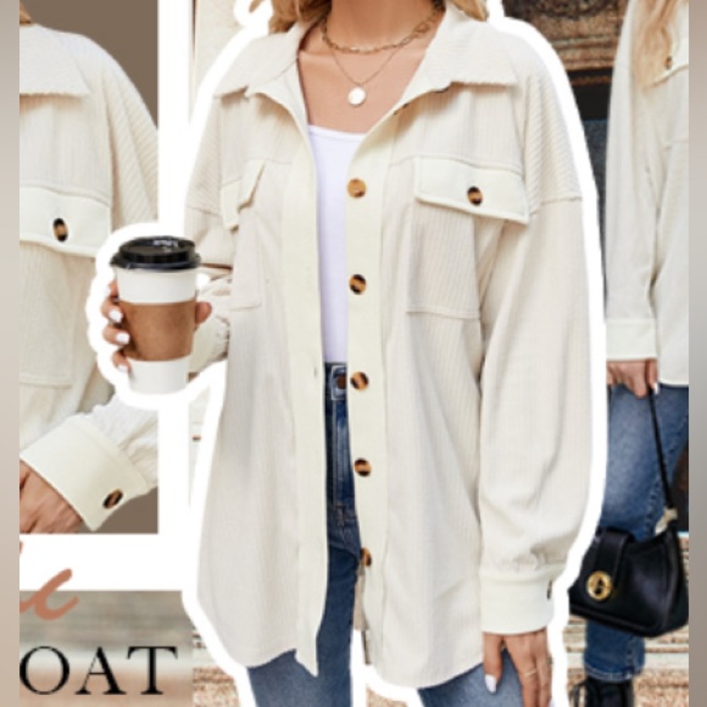 Beige button up shacket